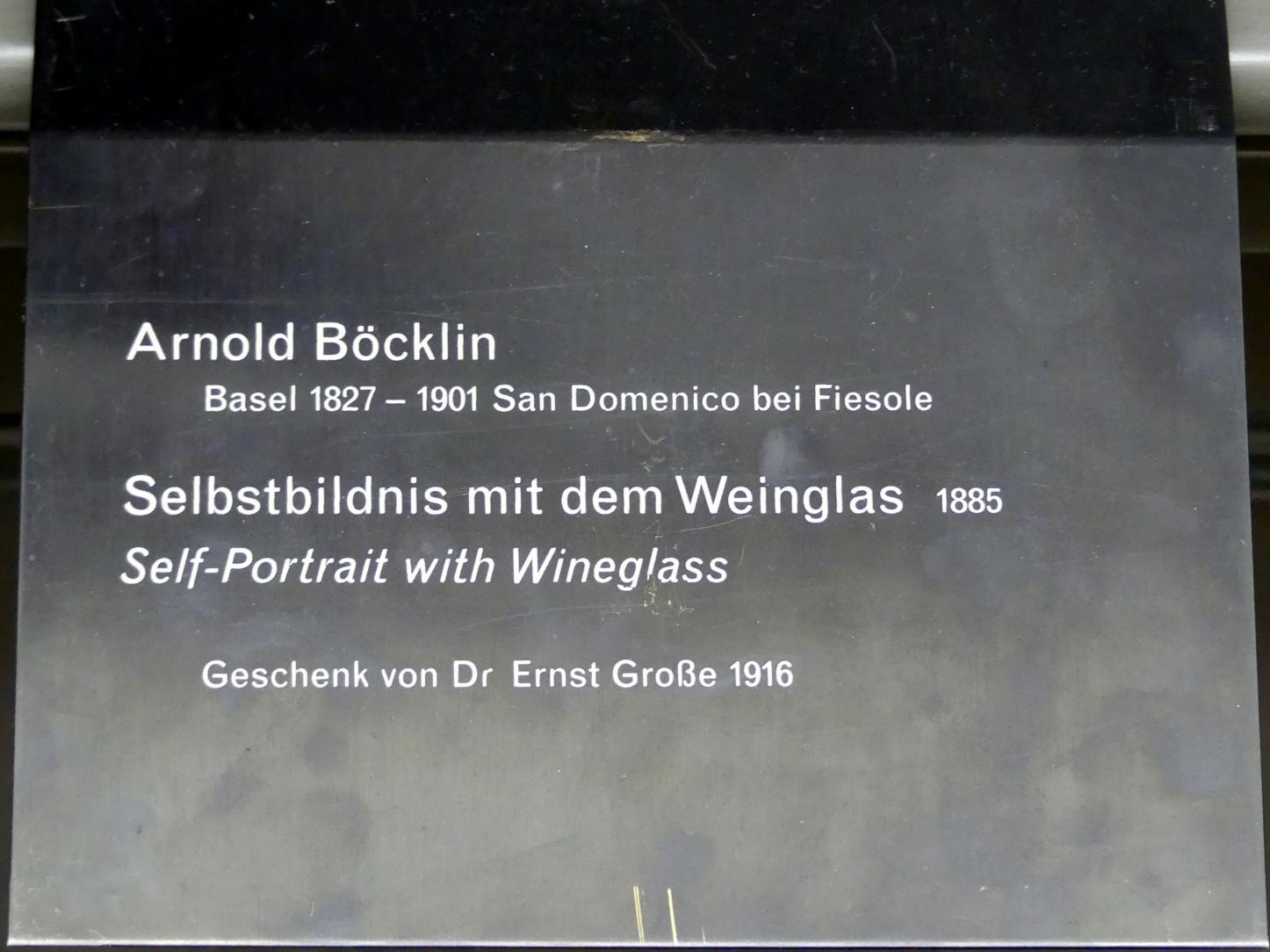 Arnold Böcklin (1851–1897), Selbstbildnis mit dem Weinglas, Berlin, Alte Nationalgalerie, Saal 206, Deutschrömer, 1885, Bild 2/2