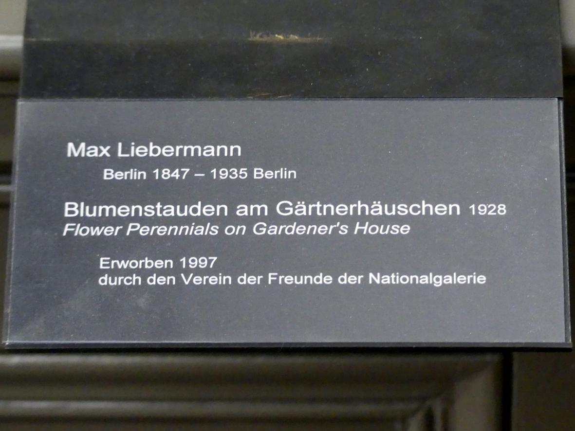 Max Liebermann (1872–1929), Blumenstauden am Gärtnerhäuschen, Berlin, Alte Nationalgalerie, Saal 213, Max Liebermann, 1928, Bild 2/2
