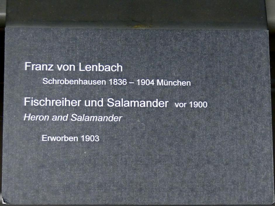 Franz von Lenbach (1858–1903), Fischreiher und Salamander, Berlin, Alte Nationalgalerie, Saal 214, Münchner Malerei, vor 1900, Bild 2/2