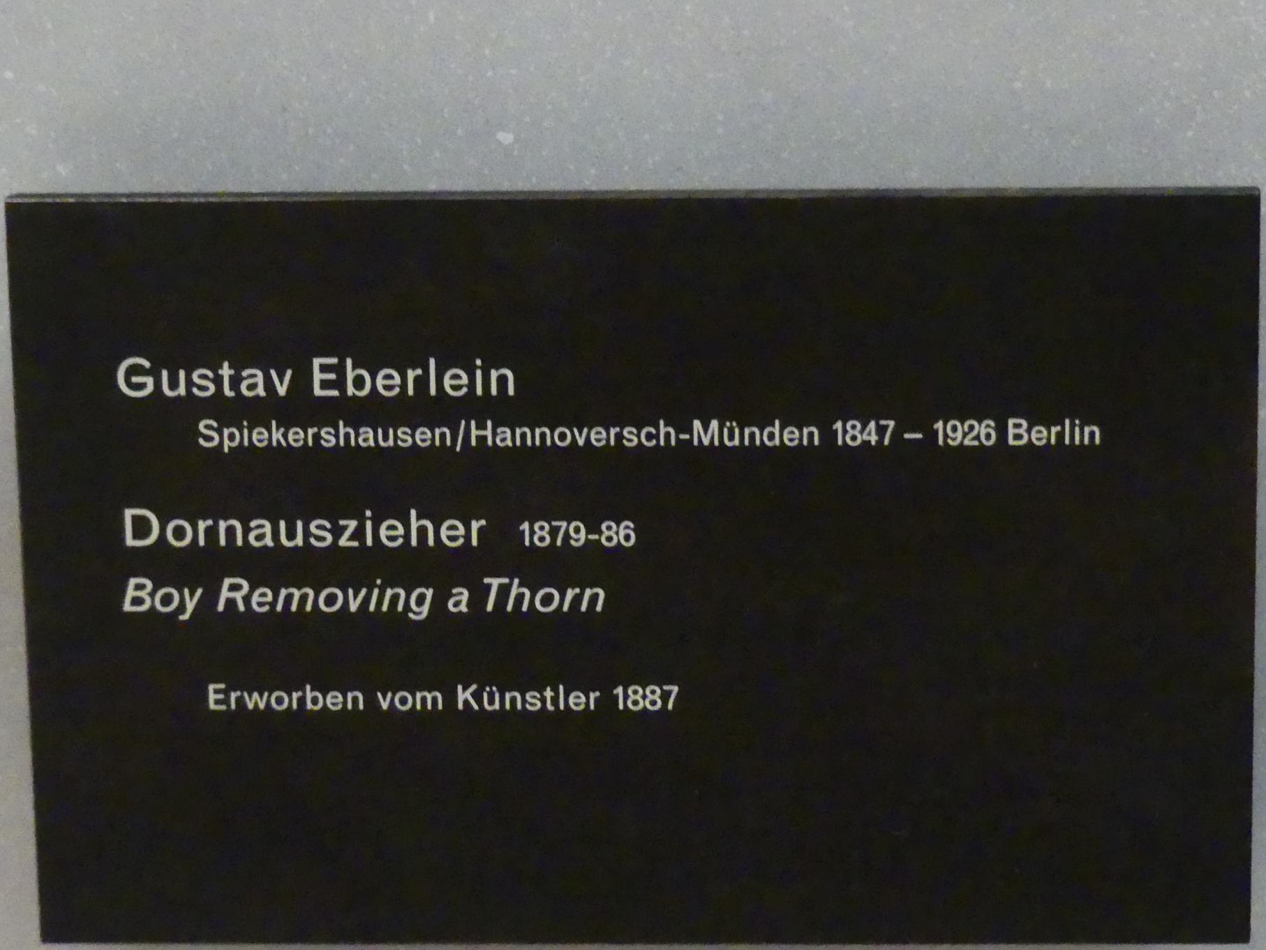 Gustav Eberlein (1882), Dornauszieher, Berlin, Alte Nationalgalerie, Treppenhaus, 1879–1886, Bild 4/4