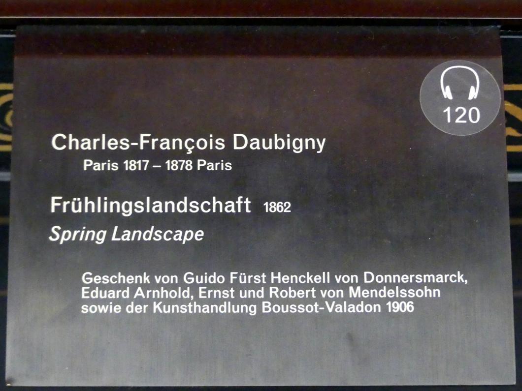 Charles-François Daubigny (1847–1876), Frühlingslandschaft, Berlin, Alte Nationalgalerie, Saal 103, Realismus zwischen Constable und Courbet, 1862, Bild 2/2