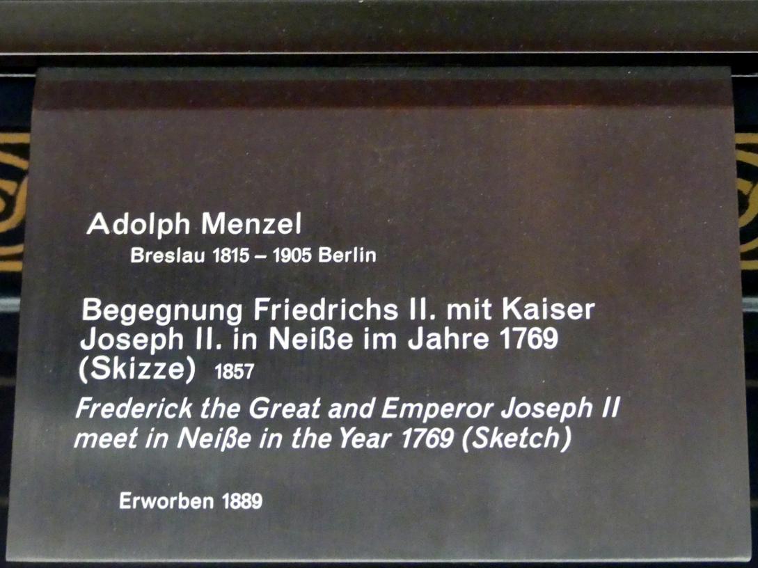 Adolph von Menzel (1844–1888), Begegnung Friedrichs II. mit Kaiser Joseph II. in Neiße im Jahre 1769 (Skizze), Berlin, Alte Nationalgalerie, Saal 105, Adolph Menzel, 1857, Bild 2/2