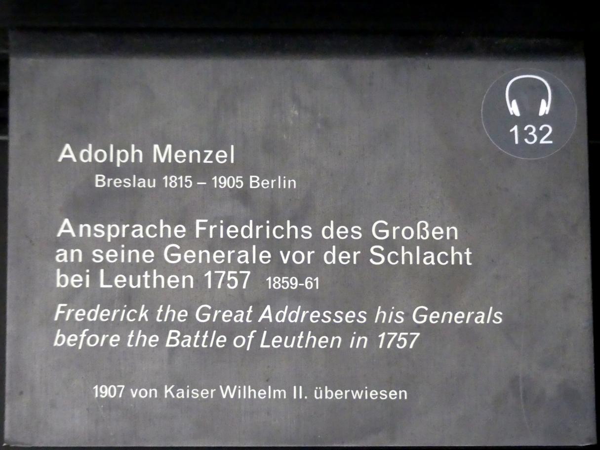 Adolph von Menzel (1844–1888), Ansprache Friedrichs des Großen an seine Generäle vor der Schlacht bei Leuthen 1757, Berlin, Alte Nationalgalerie, Saal 106, Adolph Menzel, Franz Krüger, 1859–1861, Bild 2/2