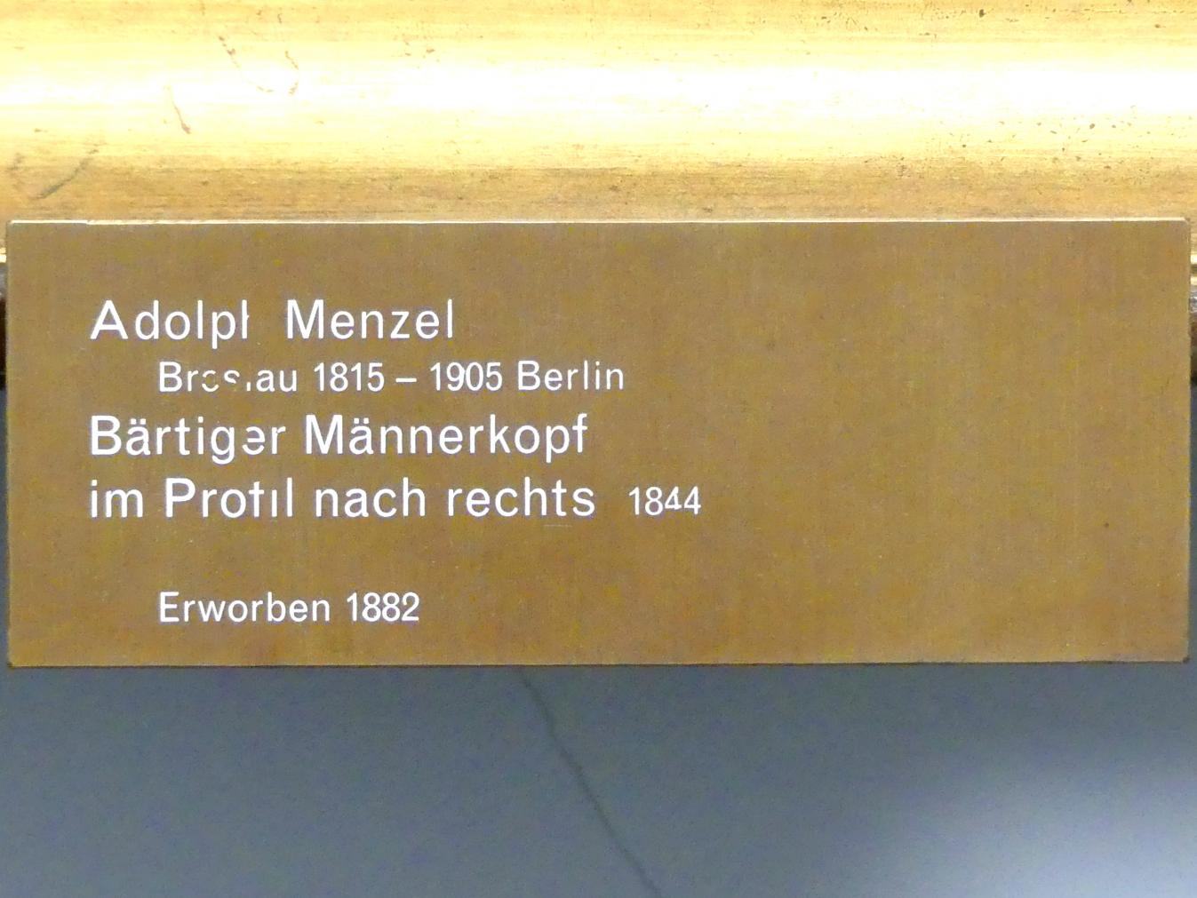 Adolph von Menzel (1844–1888), Bärtiger Männerkopf im Profil nach rechts, Berlin, Alte Nationalgalerie, Saal 108, Adolph Menzel, 1844, Bild 2/2