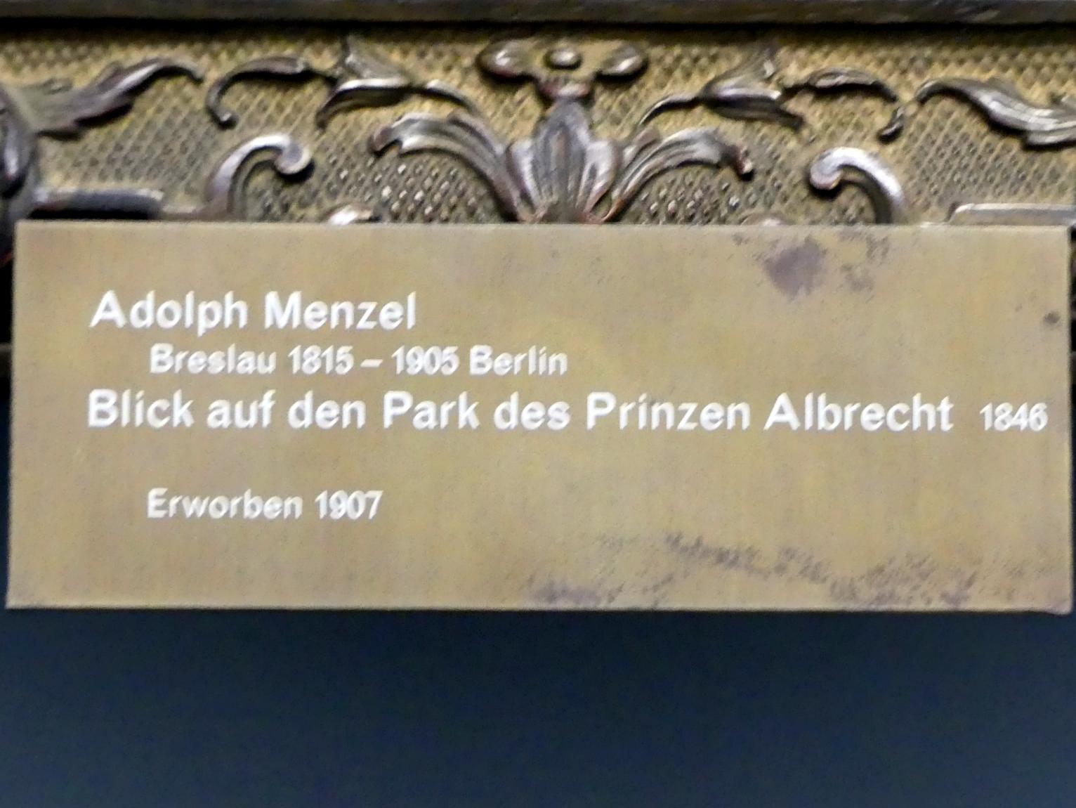 Adolph von Menzel (1844–1888), Blick auf den Park des Prinzen Albrecht, Berlin, Alte Nationalgalerie, Saal 109, Adolph Menzel, 1846, Bild 2/2