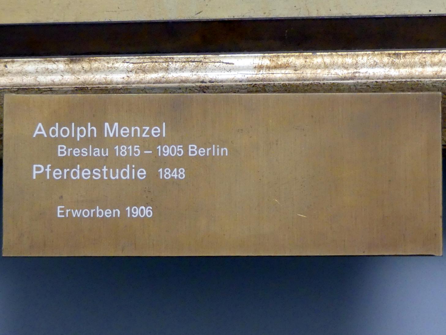 Adolph von Menzel (1844–1888), Pferdestudie, Berlin, Alte Nationalgalerie, Saal 111, Adolph Menzel, 1848, Bild 2/2