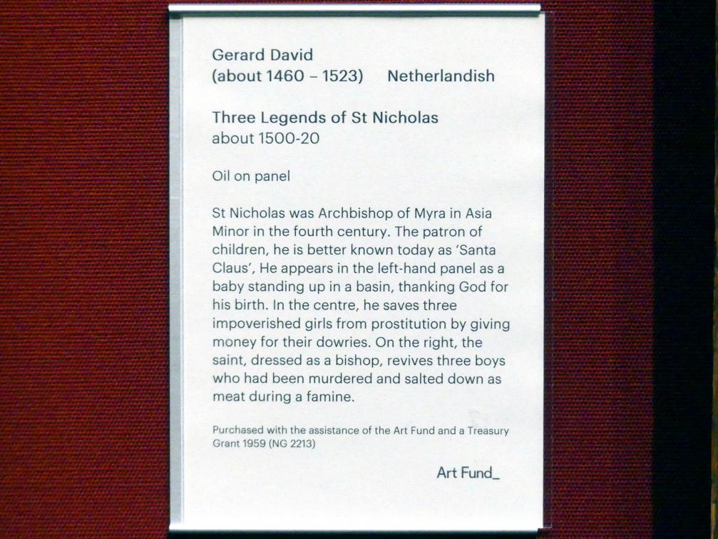 Gerard David (1475–1519), Drei Szenen aus dem Leben des Heiligen Nikolaus, Edinburgh, Scottish National Gallery, Saal 2, Gotik und Renaissance, um 1500–1520, Bild 2/2