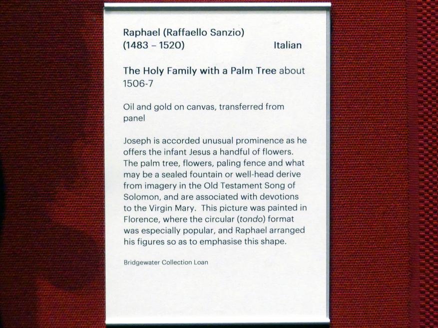 Raffael (Raffaello Sanzio da Urbino, Raffaello Santi) (1501–1519), Die Heilige Familie mit der Palme, Edinburgh, Scottish National Gallery, Saal 2, Gotik und Renaissance, um 1506–1507, Bild 2/2