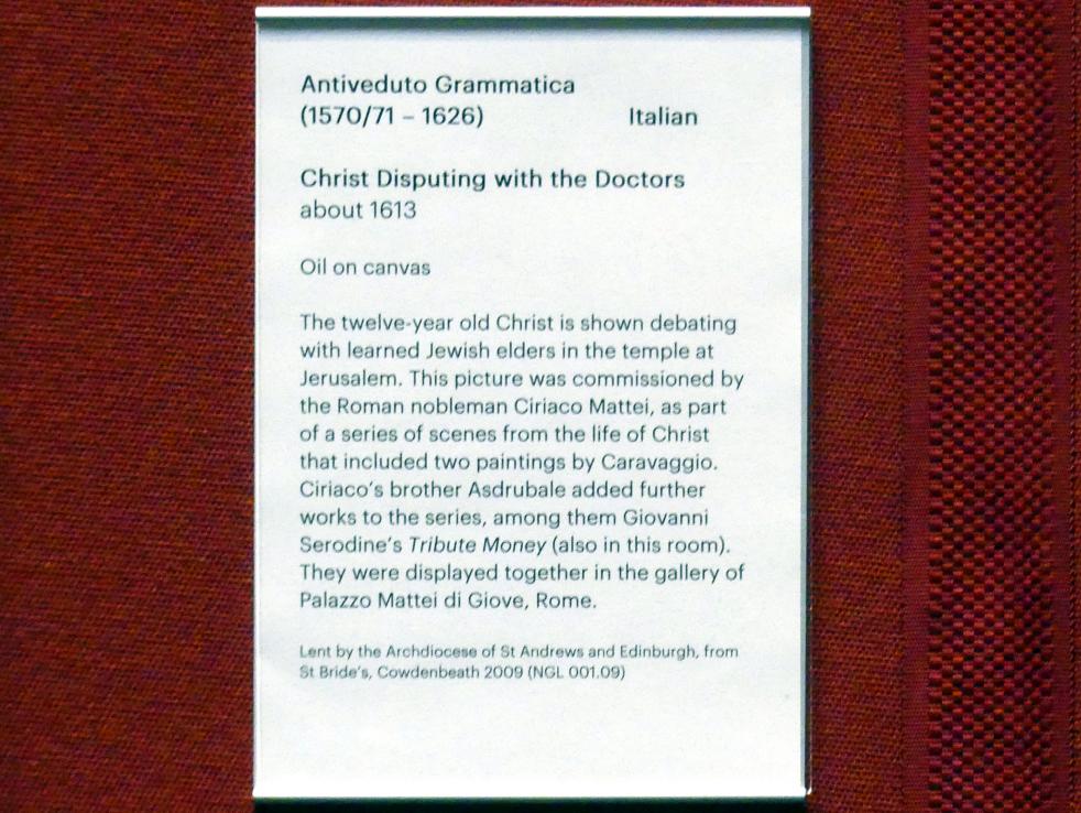 Antiveduto Gramatica (1611–1616), Der zwölfjährige Jesus im Tempel, Edinburgh, Scottish National Gallery, Saal 5, Südeuropäischer Barock, um 1613, Bild 2/2