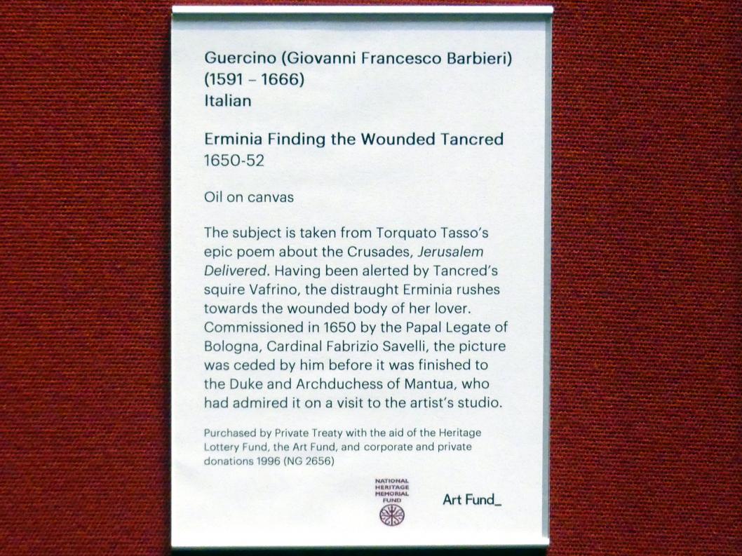 Giovanni Francesco Barbieri (Il Guercino) (1612–1659), Erminia und der verwundete Tancred, Edinburgh, Scottish National Gallery, Saal 5, Südeuropäischer Barock, 1650–1652, Bild 2/2