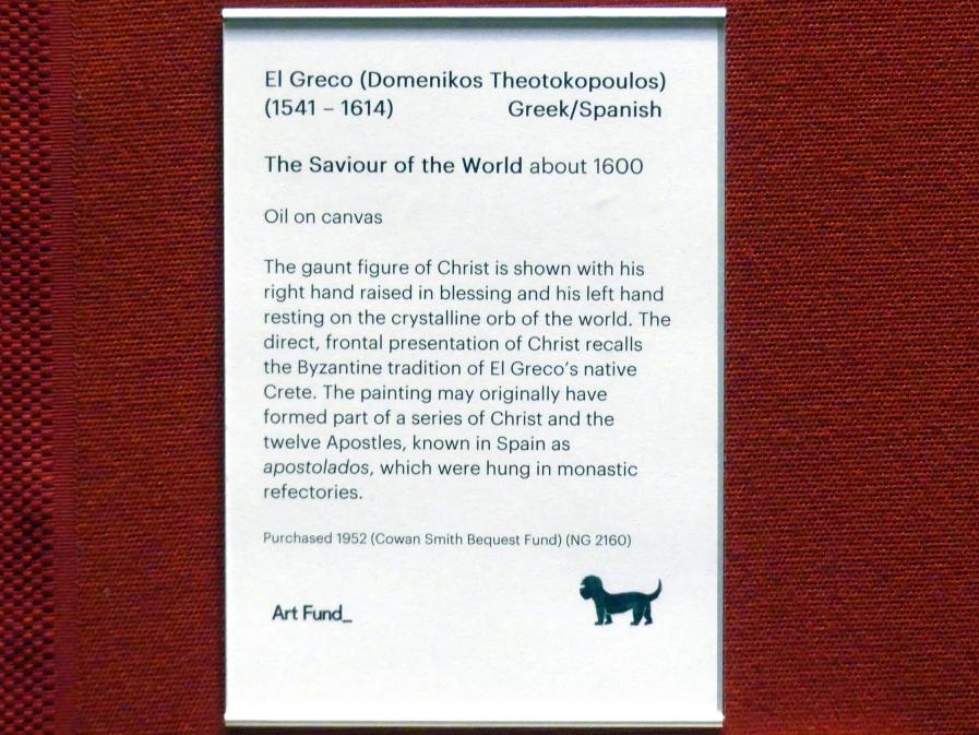 El Greco (Domínikos Theotokópoulos) (1567–1613), Christus als Erlöser der Welt, Edinburgh, Scottish National Gallery, Saal 5, Südeuropäischer Barock, um 1600, Bild 2/3