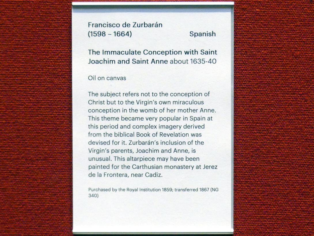 Francisco de Zurbarán y Salazar (1628–1661), Maria Immaculata mit den heiligen Joachim und Anna, Edinburgh, Scottish National Gallery, Saal 5, Südeuropäischer Barock, um 1635–1640, Bild 2/2