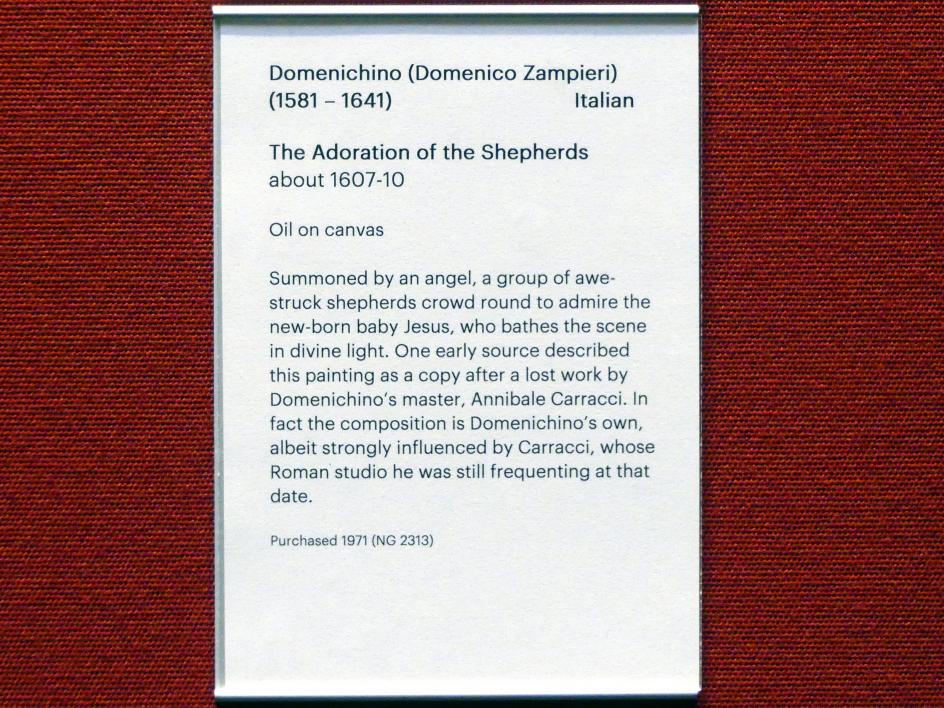 Domenichino (Domenico Zampieri) (1602–1627), Anbetung der Hirten, Edinburgh, Scottish National Gallery, Saal 5, Südeuropäischer Barock, um 1607–1610, Bild 2/2