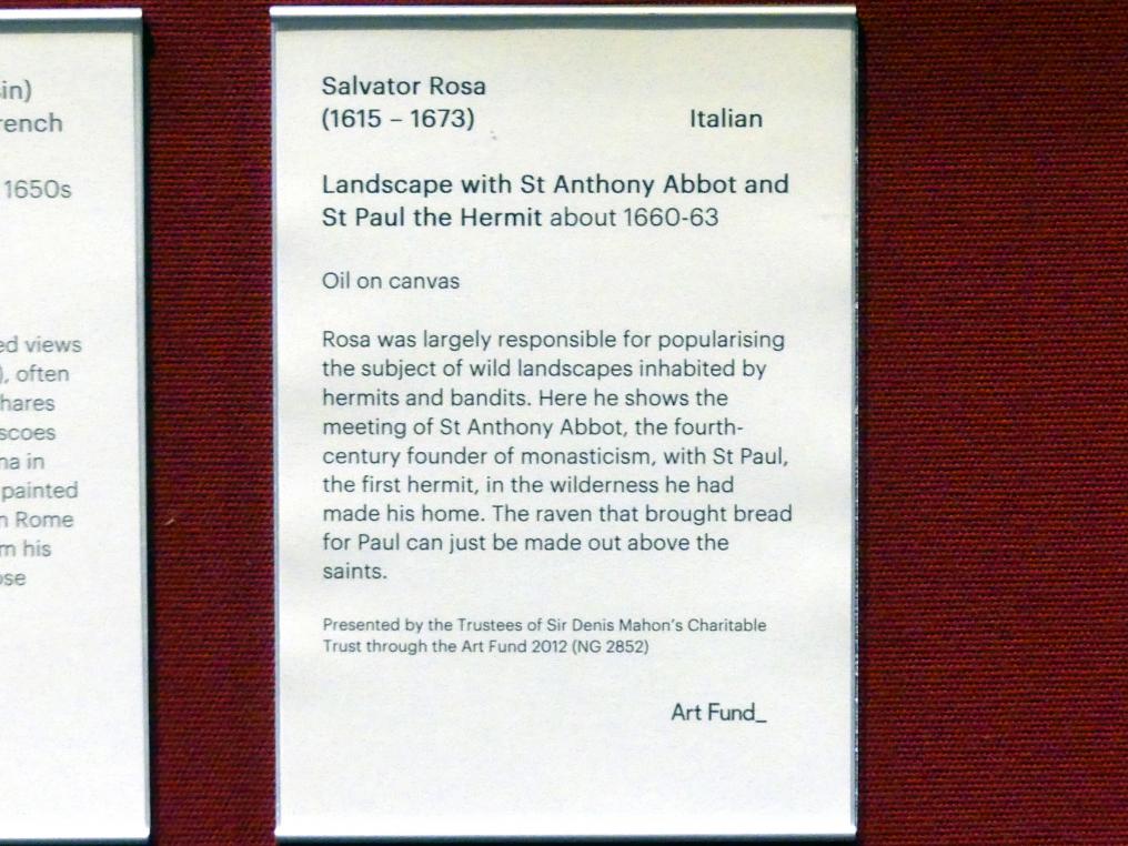Salvator Rosa (1641–1668), Landschaft mit den hll. Antonius Abbas und Paulus dem Eremit, Edinburgh, Scottish National Gallery, Saal 7, Niederländische und flämische Malerei, um 1660–1663, Bild 2/2