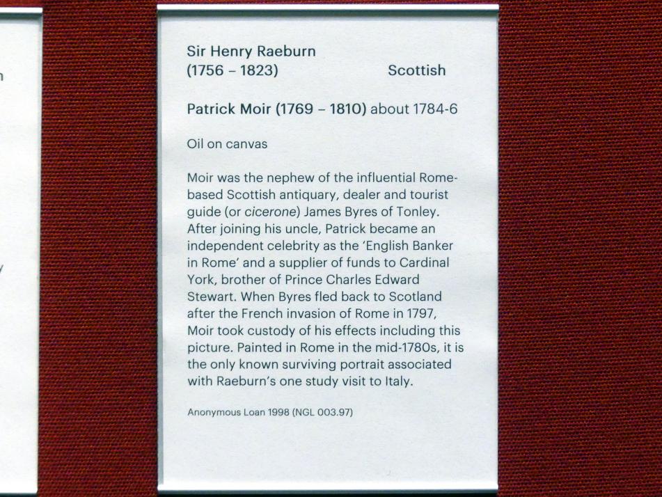 Henry Raeburn (1776–1820), Patrick Moir (1769-1810), Edinburgh, Scottish National Gallery, Saal 10, Schottische Malerei 1650-1850, um 1784–1786, Bild 2/2