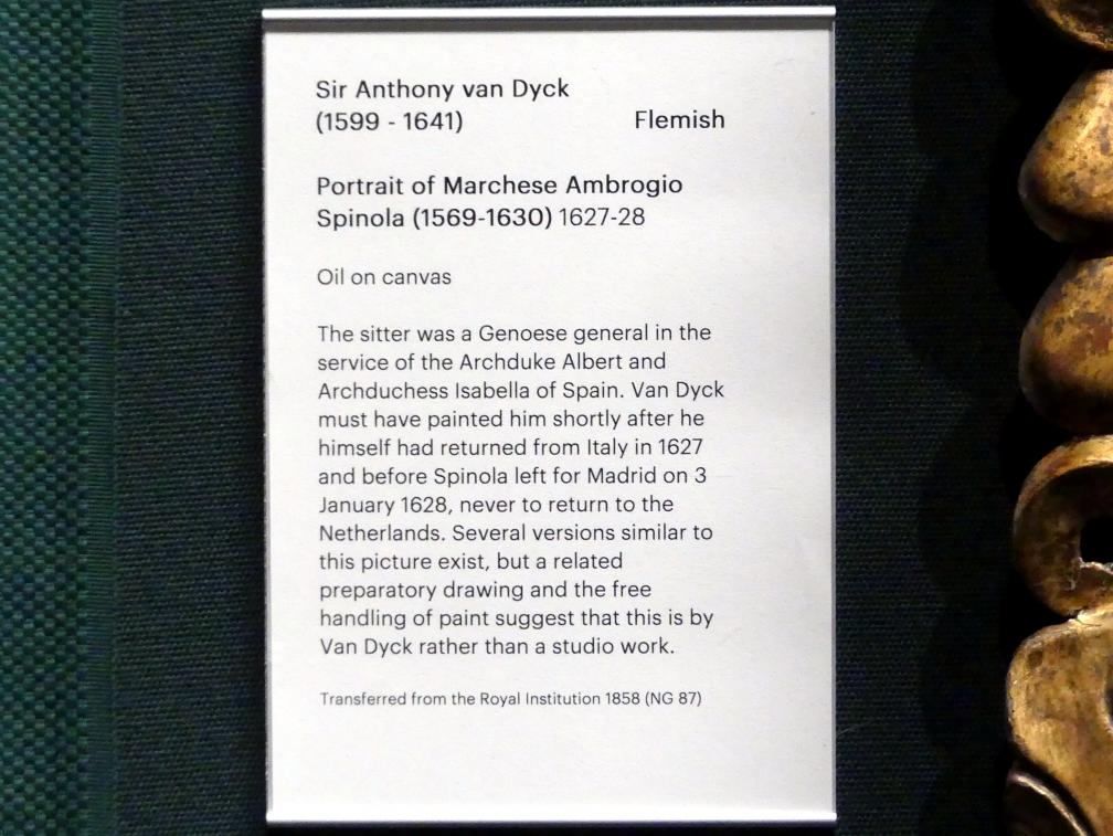 Anthonis (Anton) van Dyck (1614–1641), Bildnis des Marchese Ambrogio Spinola (1569-1630), Edinburgh, Scottish National Gallery, Saal 9, Niederländische und flämische Malerei, 1627–1628, Bild 2/2