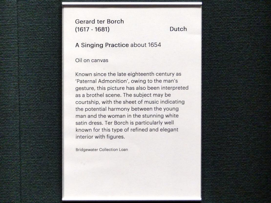 Gerard ter Borch (1635–1675), Gesangsstunde, Edinburgh, Scottish National Gallery, Saal 9, Niederländische und flämische Malerei, um 1654, Bild 2/2