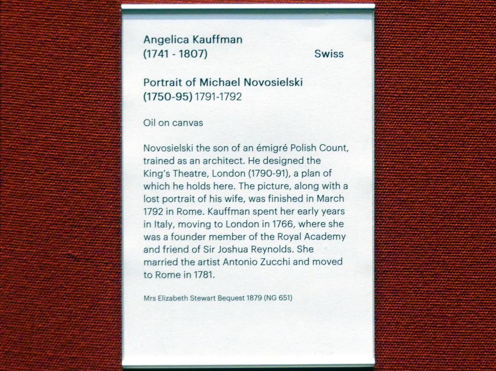 Angelika Kauffmann (1760–1798), Porträt des Michael Novosielski (1750-1795), Edinburgh, Scottish National Gallery, Saal 11, vom Rokoko zur Revolution 1815, 1791–1792, Bild 2/2