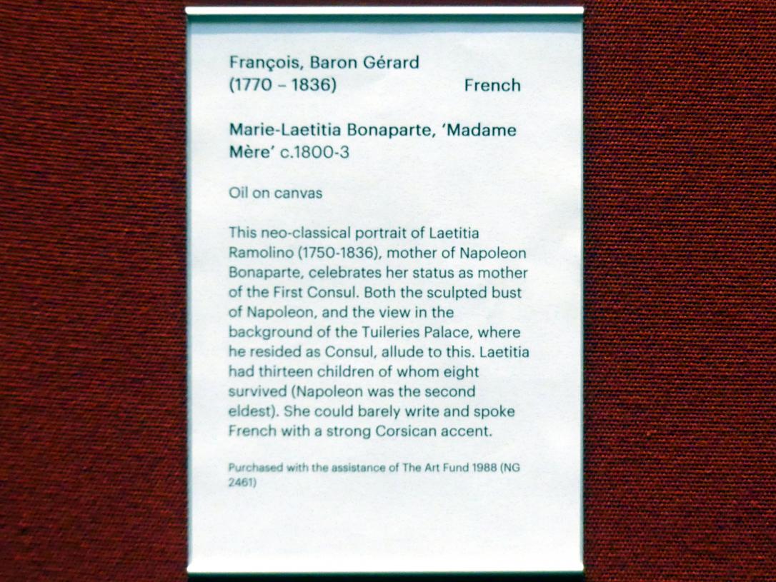 François Gérard (1794–1824), Marie-Laetitia Bonaparte, 'Madame Mere', Edinburgh, Scottish National Gallery, Saal 11, vom Rokoko zur Revolution 1815, um 1800–1803, Bild 2/2