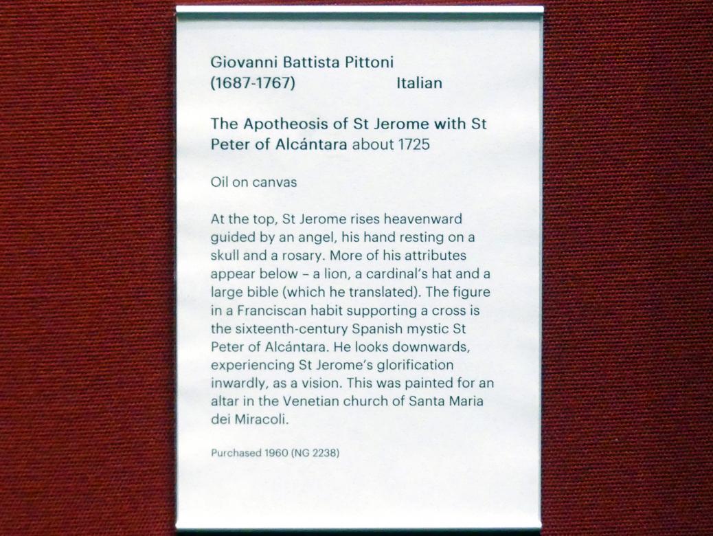 Giovanni Battista Pittoni (1722–1748), Apotheose des hl. Hieronymus mit dem hl. Petrus von Alcántara, Edinburgh, Scottish National Gallery, Saal 11, vom Rokoko zur Revolution 1815, um 1725, Bild 2/2