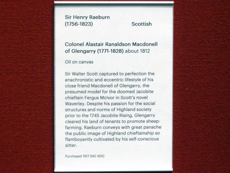 Henry Raeburn (1776–1820), Colonel Alastair Ranaldson Macdonell of Glengarry (1771 - 1828), Edinburgh, Scottish National Gallery, Saal 13, Malerei als Schauspiel, um 1812, Bild 2/2
