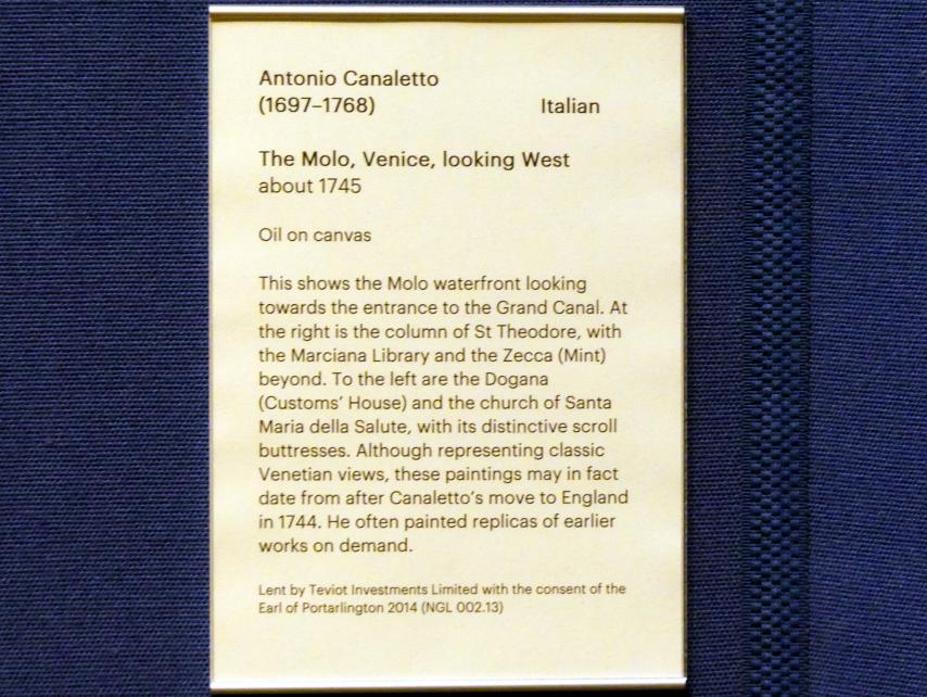 Giovanni Antonio Canal ("Canaletto") (1722–1765), Der Molo in Venedig Richtung Westen, Edinburgh, Scottish National Gallery, Saal 14, Kunst des 18. und 19. Jahrhunderts, um 1745, Bild 2/2
