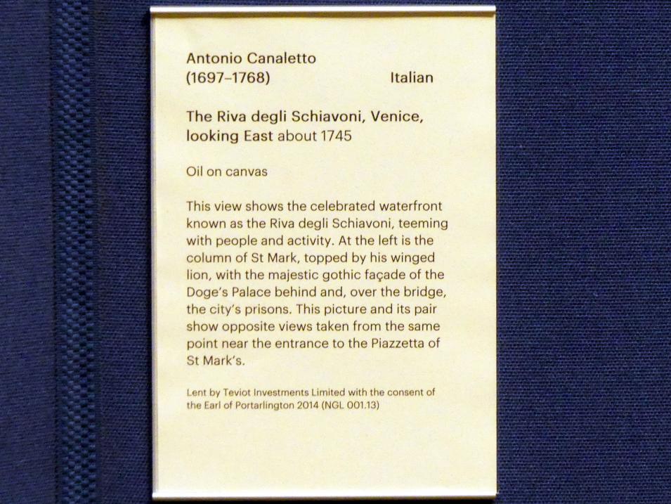 Giovanni Antonio Canal ("Canaletto") (1722–1765), Die Riva degli Schiavoni in Venedig, Edinburgh, Scottish National Gallery, Saal 14, Kunst des 18. und 19. Jahrhunderts, um 1745, Bild 2/2