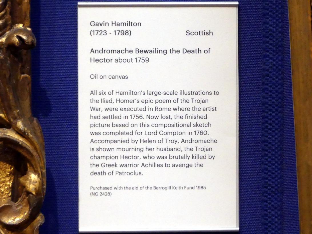 Gavin Hamilton (1748–1778), Andromache beweint den Tod Hektors, Edinburgh, Scottish National Gallery, Saal 14, Kunst des 18. und 19. Jahrhunderts, um 1759, Bild 2/2