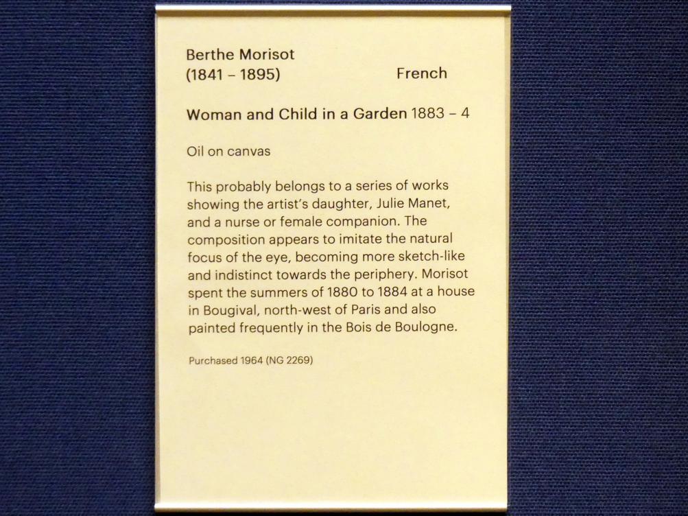 Berthe Morisot (1870–1894), Frau mit Kind in einem Garten, Edinburgh, Scottish National Gallery, Saal 18, Impressionismus und Post-Impressionismus, 1883–1884, Bild 2/2