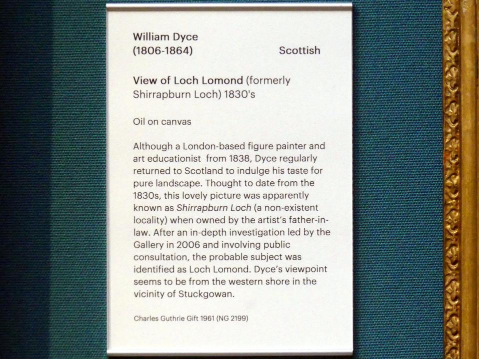 William Dyce (1830–1835), Blick auf Loch Lomond (früher Shirrapburn Loch), Edinburgh, Scottish National Gallery, Saal 17, Einhundert Jahre Schottische Kunst 1820-1920, um 1830–1840, Bild 2/2