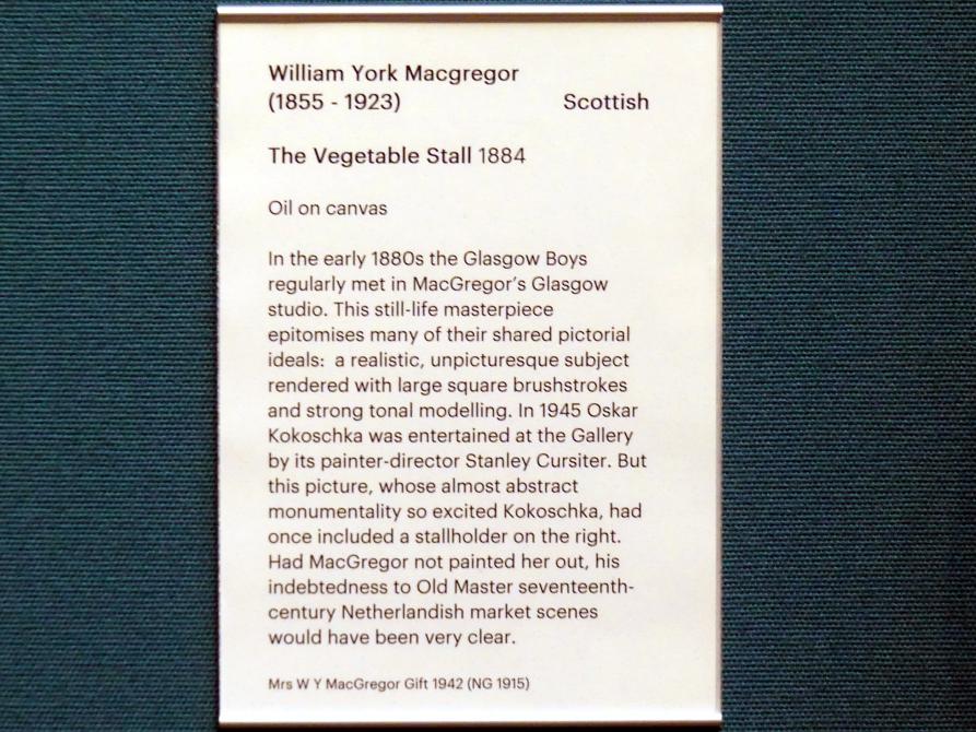 William York MacGregor (1884), Gemüsestand, Edinburgh, Scottish National Gallery, Saal 17, Einhundert Jahre Schottische Kunst 1820-1920, 1884, Bild 2/2