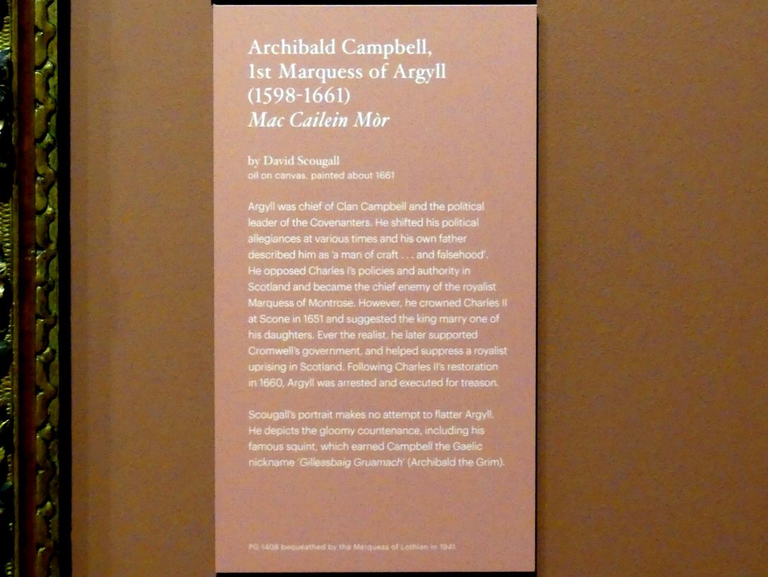 David Scougall (1661), Archibald Campbell, 1. Marquess of Argyll (1598-1661), Edinburgh, Scottish National Portrait Gallery, Saal 1, um 1661, Bild 2/2