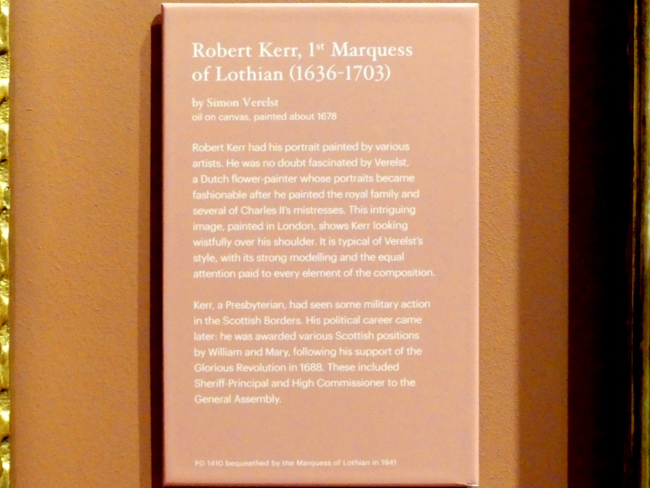 Simon Pietersz. Verelst (1678), Robert Kerr, erster Graf von Lothian (1636-1703), Edinburgh, Scottish National Portrait Gallery, Saal 1, um 1678, Bild 2/2