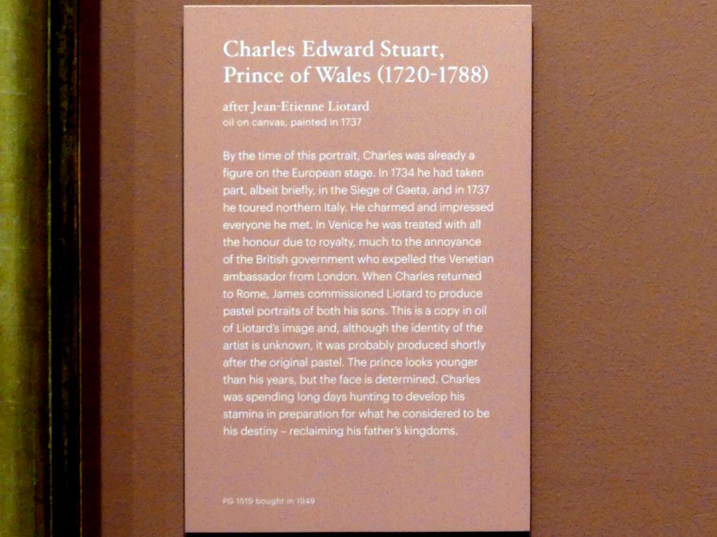 Charles Edward Stuart, Prince of Wales (1720-1788), Edinburgh, Scottish National Portrait Gallery, Saal 4, 1737, Bild 2/2