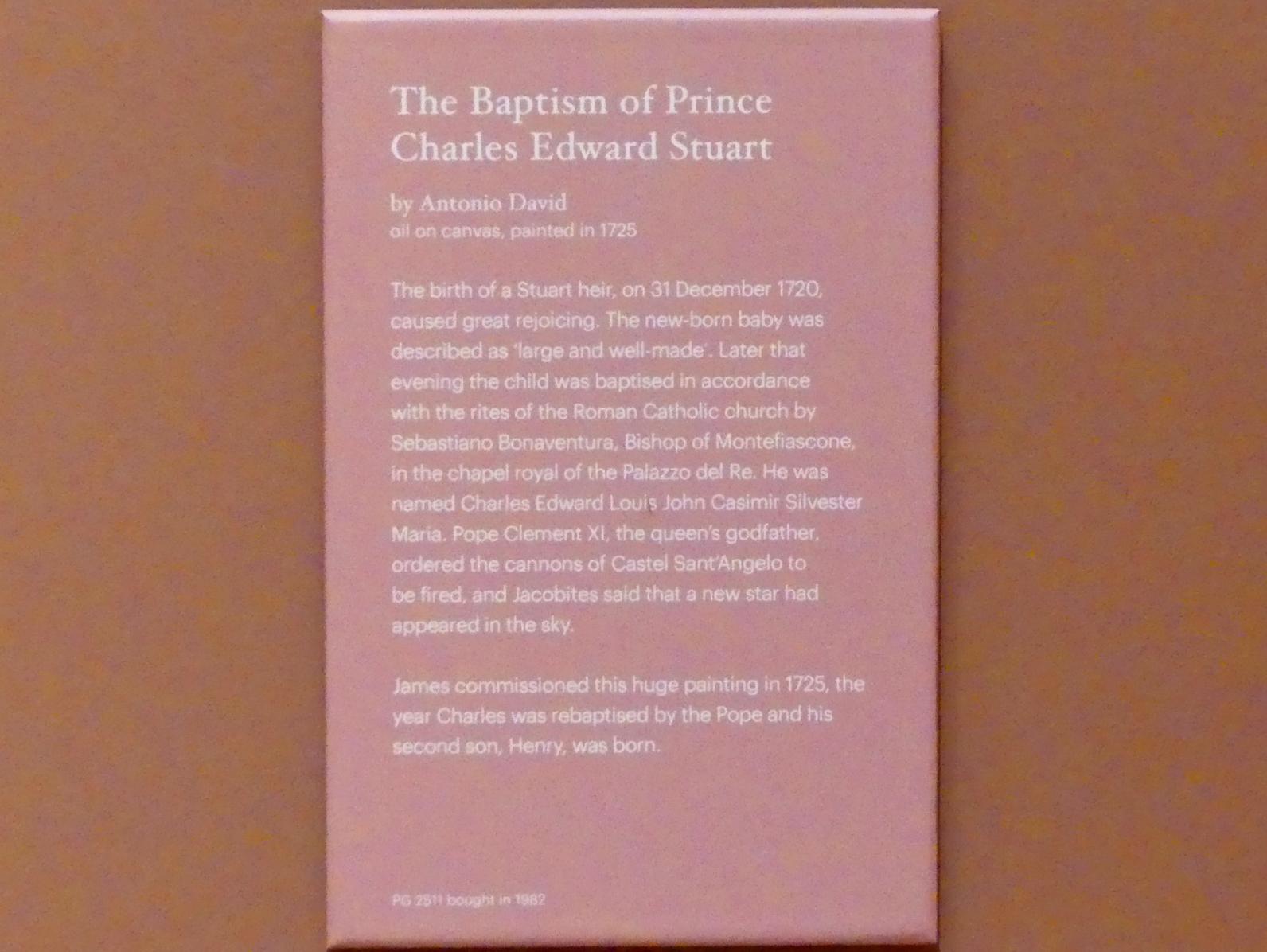 Antonio David (1725–1732), Taufe von Prinz Charles Edward Stuart, Edinburgh, Scottish National Portrait Gallery, Saal 4, 1725, Bild 2/2