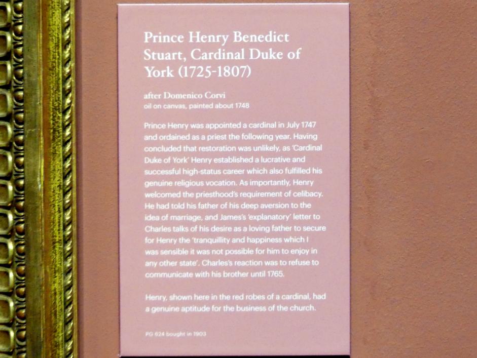 Domenico Duprà (1740–1766), Prinz Henry Benedict Stuart, Kardinaldekan von York (1725-1807), Edinburgh, Scottish National Portrait Gallery, Saal 4, 1740, Bild 2/2