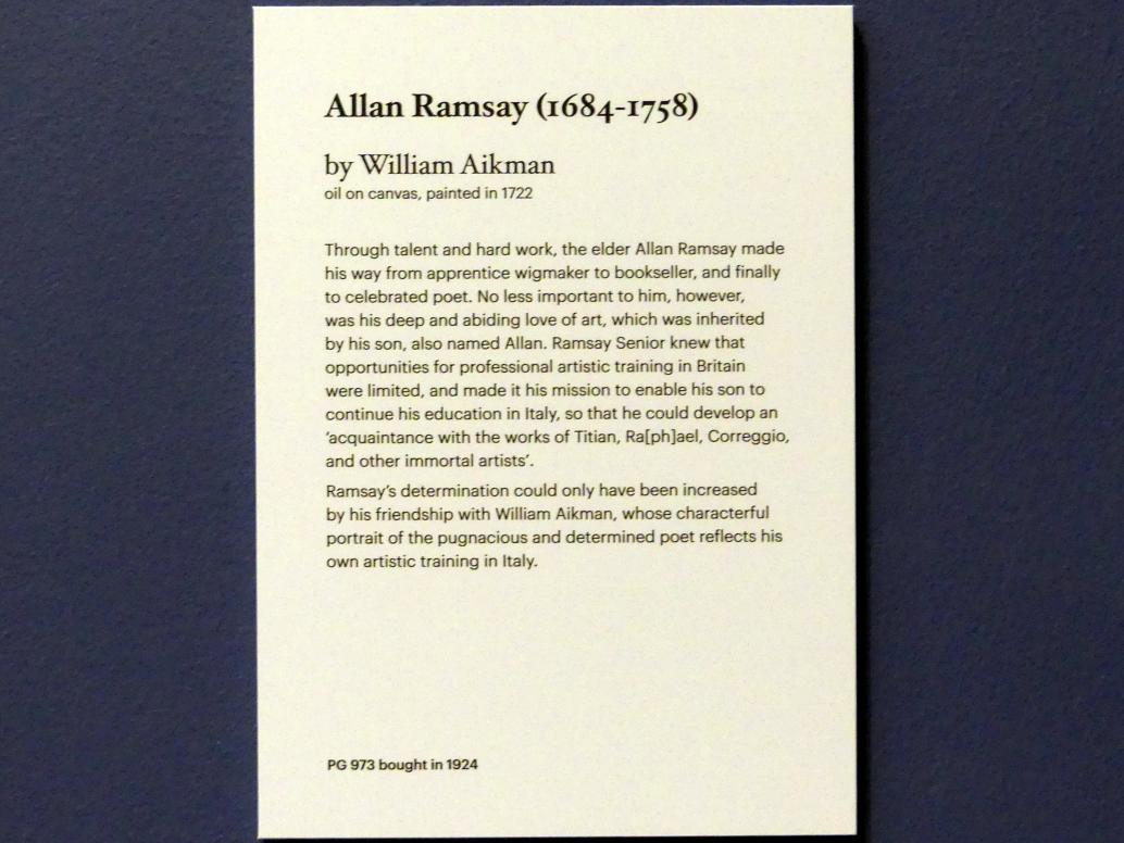 William Aikman (1720–1722), Allan Ramsay (1684-1758), Edinburgh, Scottish National Portrait Gallery, Saal 5-6, 1722, Bild 2/2