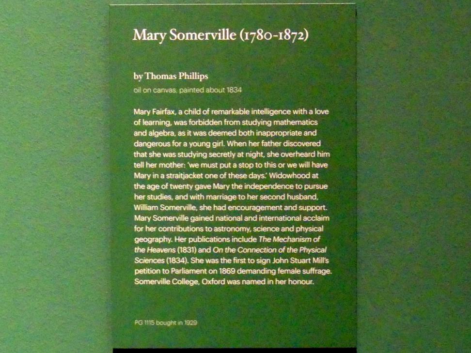 Thomas Phillips (1806–1834), Mary Somerville (1780-1872), Edinburgh, Scottish National Portrait Gallery, Saal 10, um 1834, Bild 2/2