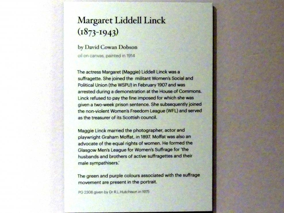 David Cowan Dobson (1914), Margaret Liddell Linck (1873-1943), Edinburgh, Scottish National Portrait Gallery, Saal 8, 1914, Bild 2/2