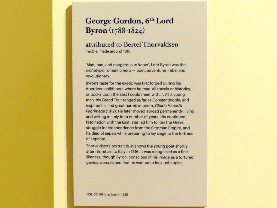 Bertel Thorvaldsen (1805–1836), George Gordon, 6. Lord Byron (1788-1824), Edinburgh, Scottish National Portrait Gallery, Saal 7, um 1816, Bild 2/2