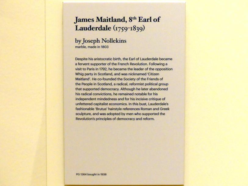 Joseph Nollekens (1803), James Maitland, 8. Earl of Lauderdale (1759-1839), Edinburgh, Scottish National Portrait Gallery, Saal 7, 1803, Bild 2/2