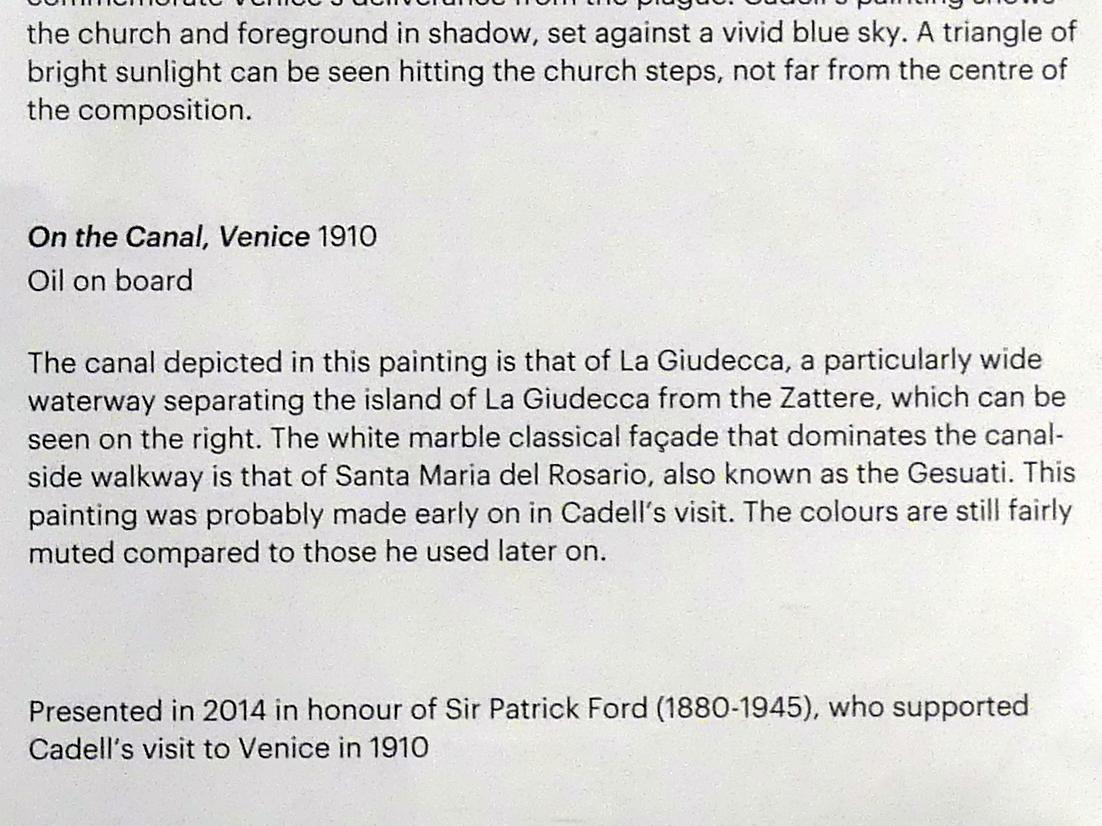 Francis Campbell Boileau Cadell (1910), Am Canale in Venedig, Edinburgh, Scottish National Gallery of Modern Art, Gebäude One, Saal 13 - Kunst zur Jahrhundertwende, 1910, Bild 2/2
