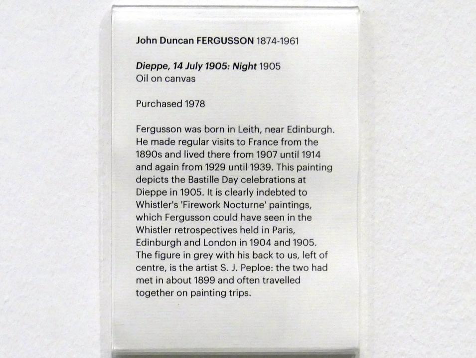 John Duncan Fergusson (1905–1908), Dieppe am 14. Juli 1905 in der Nacht, Edinburgh, Scottish National Gallery of Modern Art, Gebäude One, Saal 13 - Kunst zur Jahrhundertwende, 1905, Bild 2/2