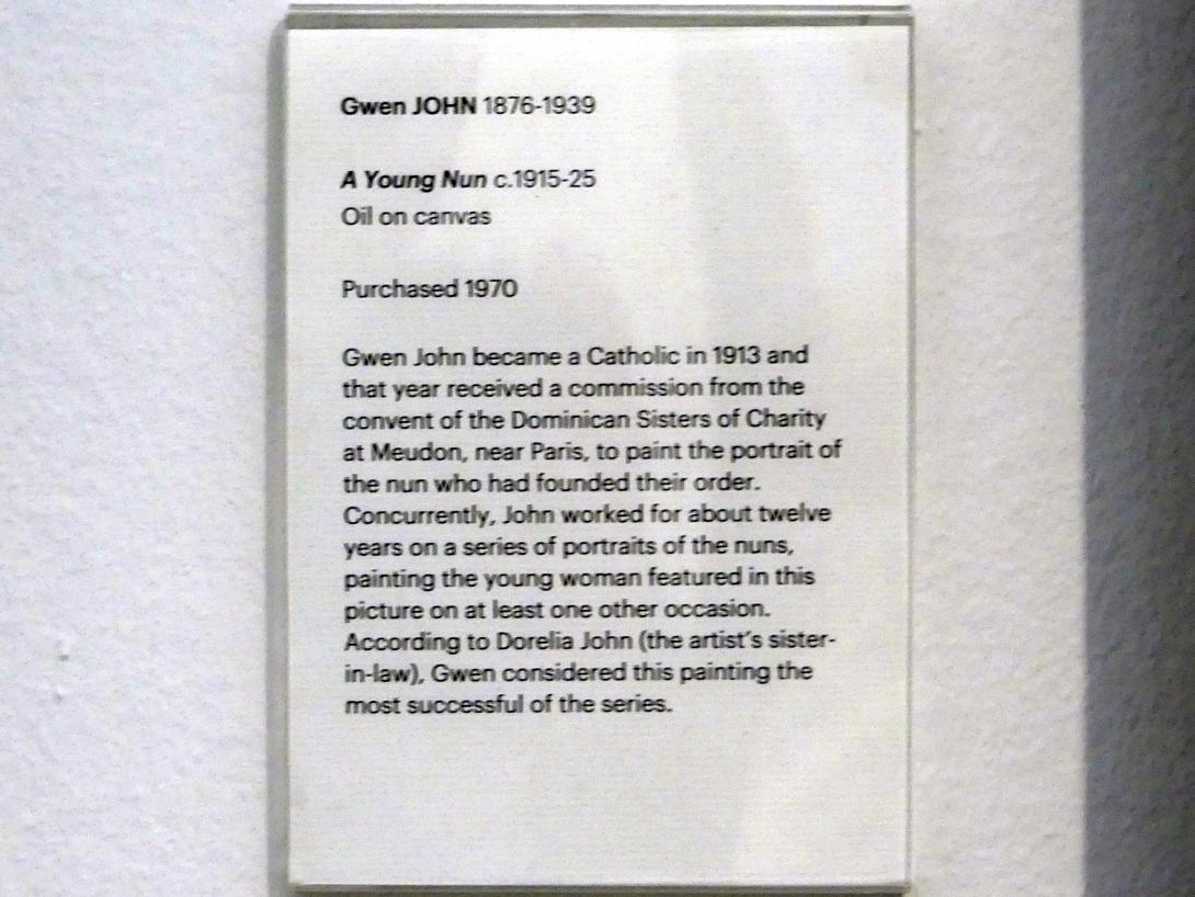 Gwen John (Gwendolen Mary John) (1900–1920), Junge Nonne, Edinburgh, Scottish National Gallery of Modern Art, Gebäude One, Saal 13 - Kunst zur Jahrhundertwende, um 1915–1925, Bild 2/2