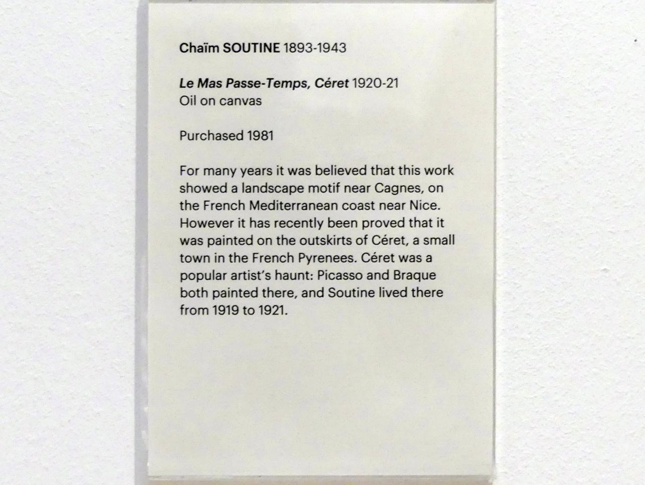Chaïm Soutine (1919–1924), Le Mas Passe-Temps, Céret, Edinburgh, Scottish National Gallery of Modern Art, Gebäude One, Saal 14 - Expressive Kunst zu Beginn des 20. Jahrhunderts, 1920–1921, Bild 2/2
