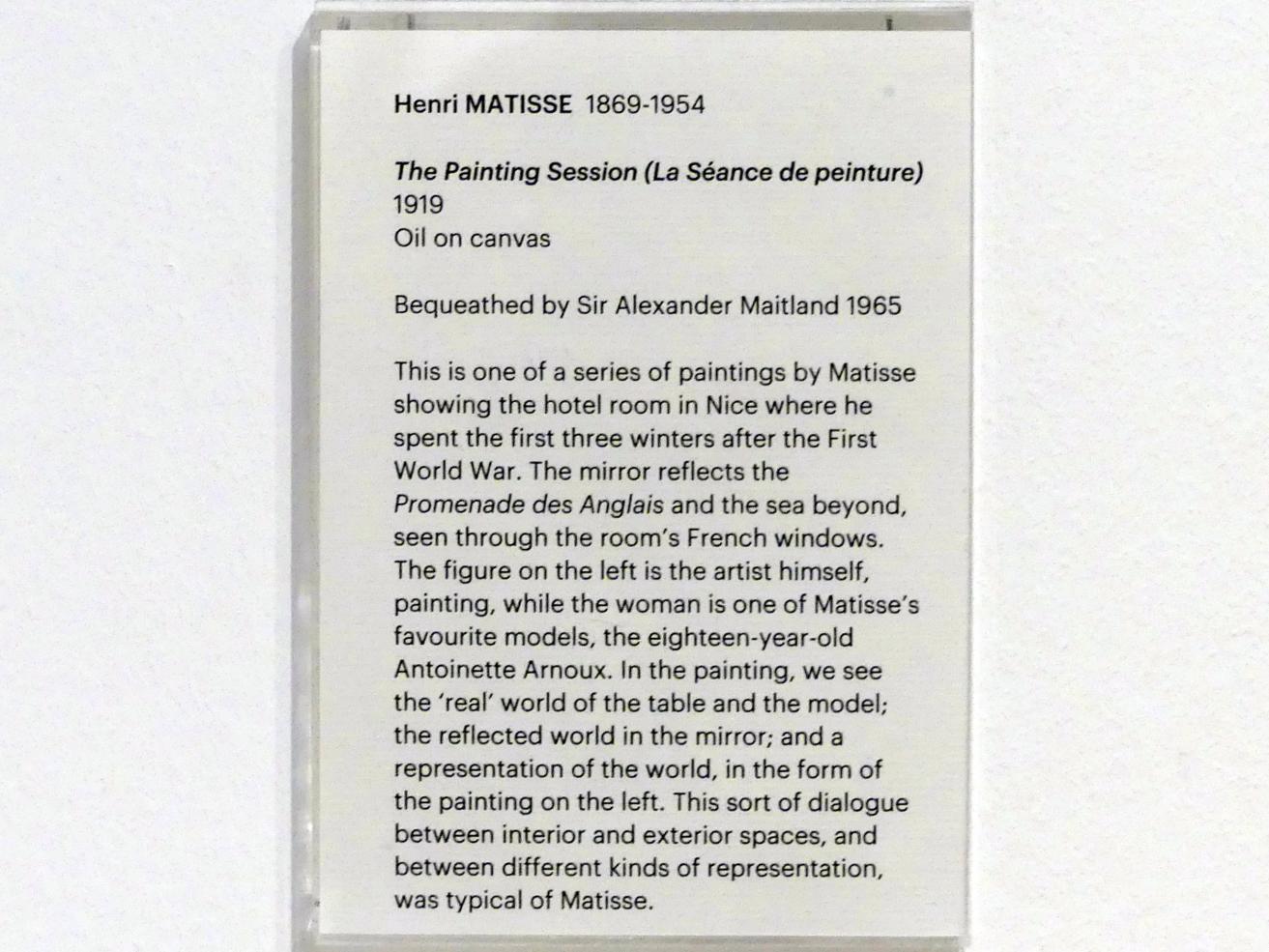 Henri Matisse (1898–1953), Die Malstunde, Edinburgh, Scottish National Gallery of Modern Art, Gebäude One, Saal 14 - Expressive Kunst zu Beginn des 20. Jahrhunderts, 1919, Bild 2/3