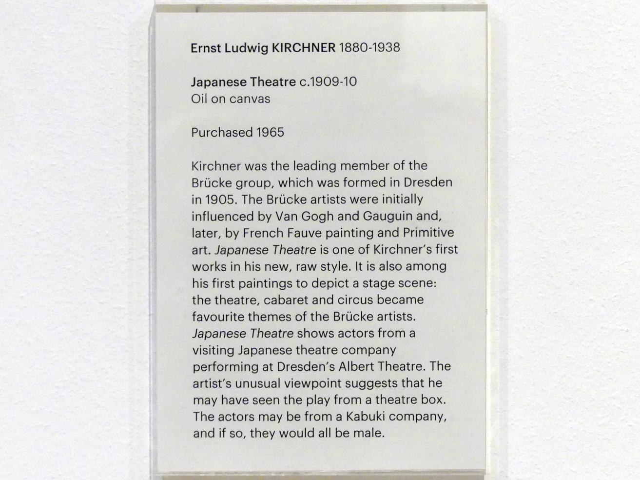 Ernst Ludwig Kirchner (1904–1933), Japanisches Theater, Edinburgh, Scottish National Gallery of Modern Art, Gebäude One, Saal 14 - Expressive Kunst zu Beginn des 20. Jahrhunderts, um 1909–1910, Bild 2/2