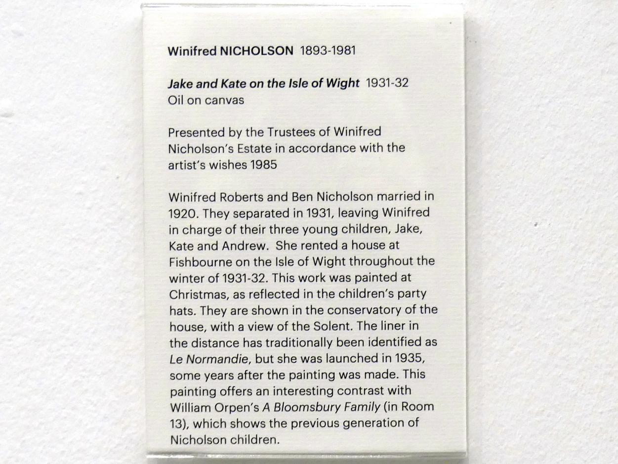 Winifred Nicholson (1931–1937), Jake und Kate auf der Isle of Wight, Edinburgh, Scottish National Gallery of Modern Art, Gebäude One, Saal 15 - Figurative Kunst in Schottland und England 1918-1945, 1931–1932, Bild 2/2
