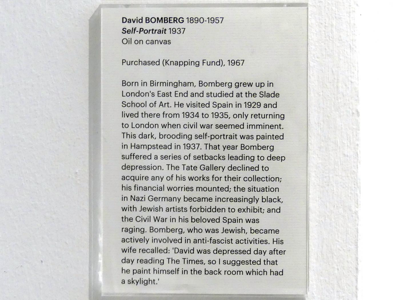 David Bomberg (1937), Selbstporträt, Edinburgh, Scottish National Gallery of Modern Art, Gebäude One, Saal 15 - Figurative Kunst in Schottland und England 1918-1945, 1937, Bild 2/2