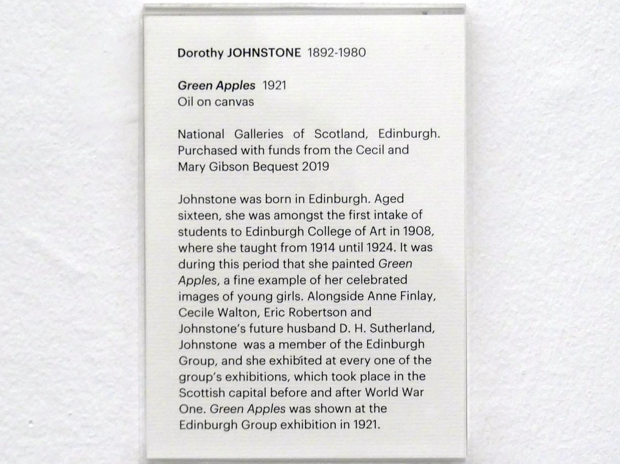Dorothy Johnstone (1921), Grüne Äpfel, Edinburgh, Scottish National Gallery of Modern Art, Gebäude One, Saal 15 - Figurative Kunst in Schottland und England 1918-1945, 1921, Bild 2/2